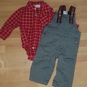 Koala baby blouse and overall suspenders